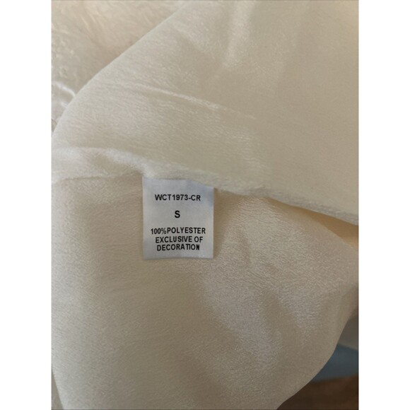 Women’s THML Off White Textured Dress With High, Ruffled Neckline Sz Small - Picture 6 of 6